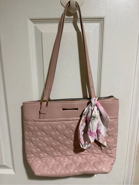 Betsy Johnson Pink Quilted Tote Bag with Scarf